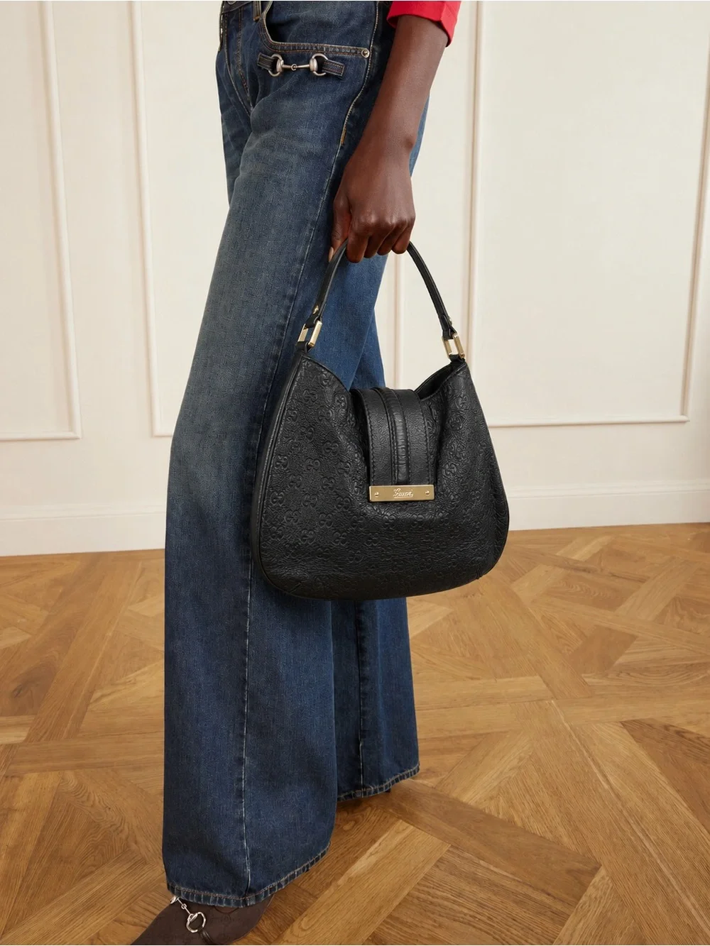 Gucci New Web Hobo Bag Nero Black Guccissima Embossed Leather